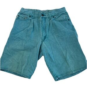 Vintage 90s Bugle Boy Teal Denim Shorts Mens 28 Gold Crest USA Streetwear Jorts